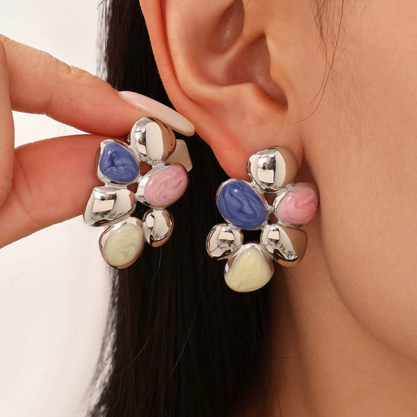 Wholesale Dopamine Oil Drop Irregular Geometric Stainless Steel Earrings With Electroplating For Women