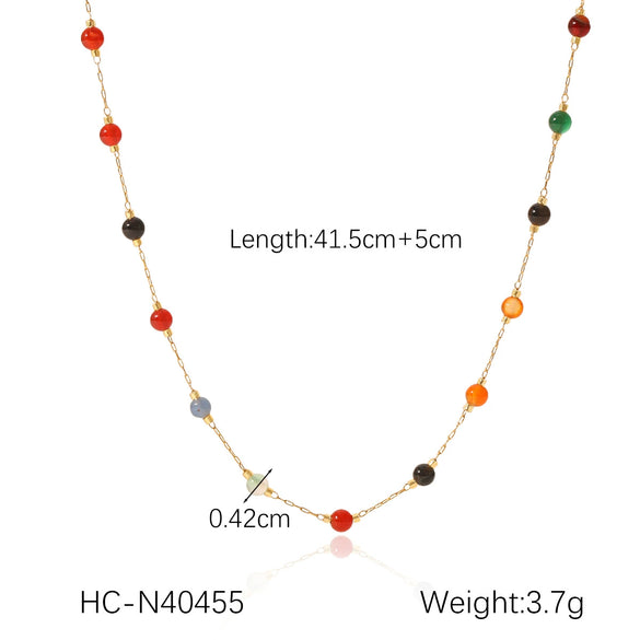 Wholesale Dopamine Women's Clavicle Chain Necklace Handmade With Colorful Natural Stone Beads And Geometric Pattern Stainless Steel