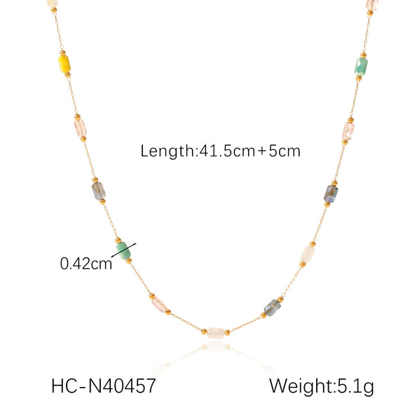 Wholesale Dopamine Women's Clavicle Chain Necklace Handmade With Colorful Natural Stone Beads And Geometric Pattern Stainless Steel
