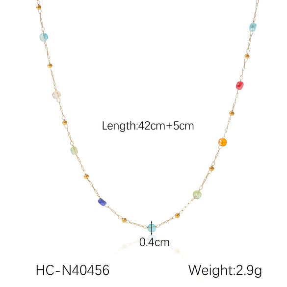 Wholesale Dopamine Women's Clavicle Chain Necklace Handmade With Colorful Natural Stone Beads And Geometric Pattern Stainless Steel