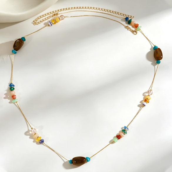 Wholesale Dopaminecolored Natural Stone Beaded Iron Waist Chain Unisex Bohemian Vacation Style
