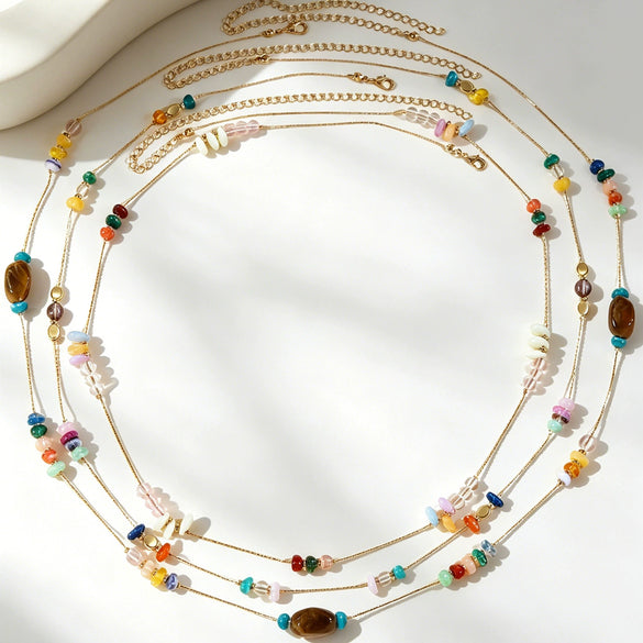 Wholesale Dopaminecolored Natural Stone Beaded Iron Waist Chain Unisex Bohemian Vacation Style
