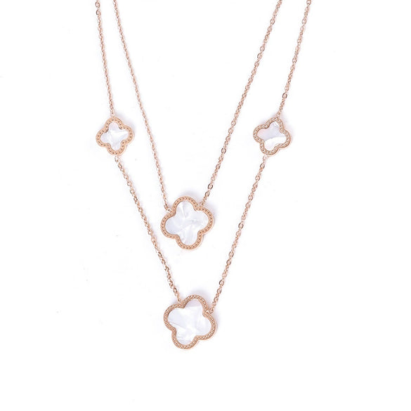 Wholesale Double Chain Titanium Steel Necklace For Women With Four Leaf Clover Pattern And Gold Inlaid Treatment