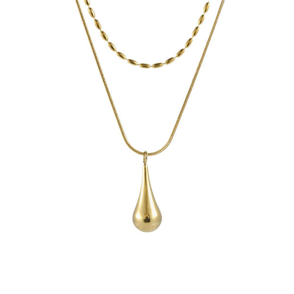 Wholesale Double Chain Titanium Steel Water Drop Shape Electroplated Necklace For Women