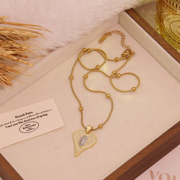 Wholesale Double Color Love Cross Heart Shape Copper Microinlaid Zircon Pendant Necklace Accessories