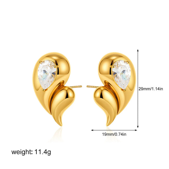 Wholesale Double Drop Earrings Copper Plated Gold White Diamond For Women Personality Minimalist Style