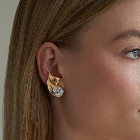 Wholesale Double Drop Earrings Copper Plated Gold White Diamond For Women Personality Minimalist Style