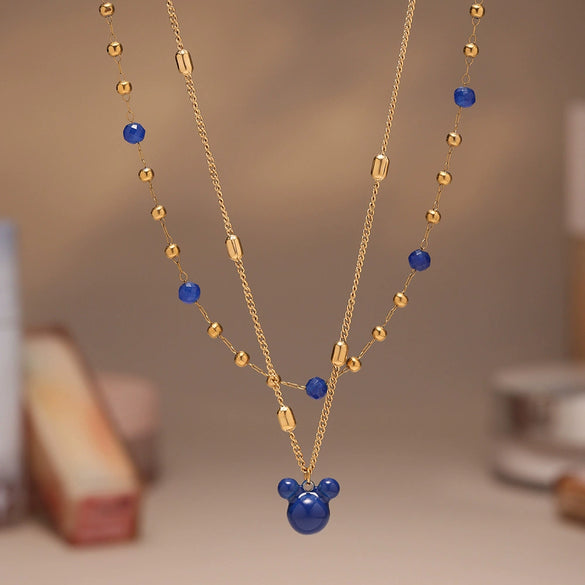 Wholesale Double Layer Chain Clavicle Necklace Stainless Steel Geometric Pattern Thick Gold Electroplated For Women