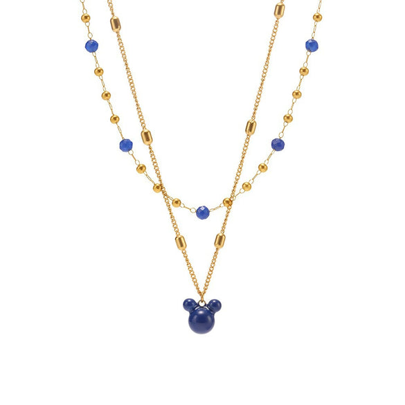 Wholesale Double Layer Chain Clavicle Necklace Stainless Steel Geometric Pattern Thick Gold Electroplated For Women