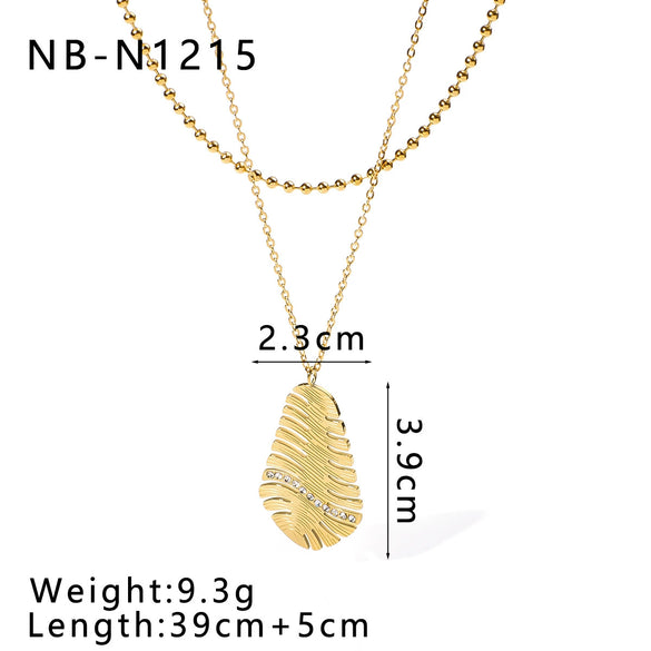 Wholesale Double Layer Leaf Pendant Stainless Steel Jewelry Set For Women With 18K Gold Plated Vacuum Plating And Geometric Design