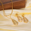 Wholesale Double Layer Leaf Pendant Stainless Steel Jewelry Set For Women With 18K Gold Plated Vacuum Plating And Geometric Design