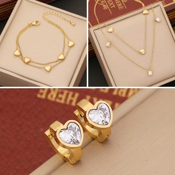Wholesale Double Layer Love Clavicle Chain Heart Shaped Stainless Steel Necklace With Electroplating For Women