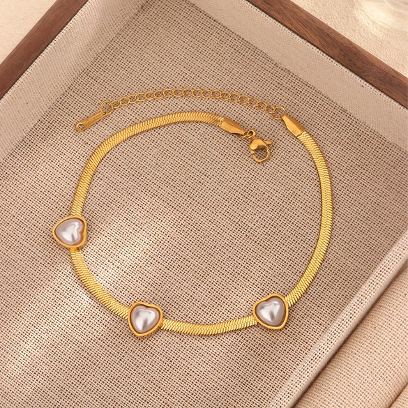 Wholesale Double Layer Love Themed Stainless Steel Anklet With Heart Shaped Butterfly Flower Elements 18K Plated