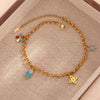 Wholesale Double Layer Love Themed Stainless Steel Anklet With Heart Shaped Butterfly Flower Elements 18K Plated