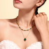 Wholesale Double Layer Natural Stone Beaded Crystal Stone Pendant Necklace With Stainless Steel Clavicle Chain Geometric Style Electroplated