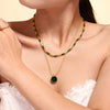 Wholesale Double Layer Natural Stone Beaded Crystal Stone Pendant Necklace With Stainless Steel Clavicle Chain Geometric Style Electroplated