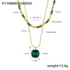 Wholesale Double Layer Natural Stone Beaded Crystal Stone Pendant Necklace With Stainless Steel Clavicle Chain Geometric Style Electroplated