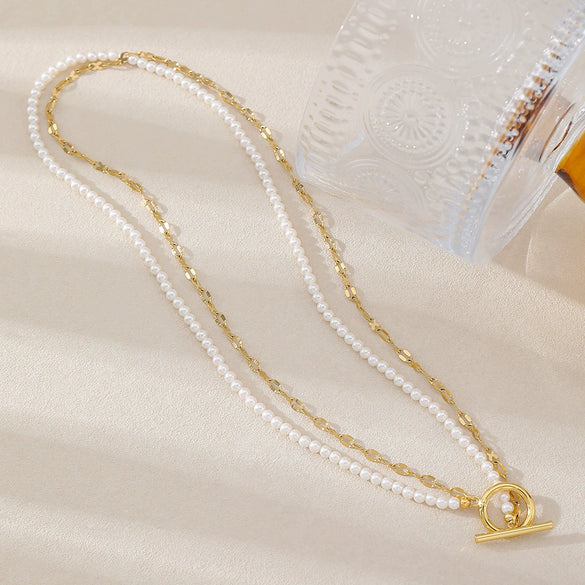 Wholesale Double Layer Necklace Handmade With Glass Beads And Copper In Geometric Style For Women