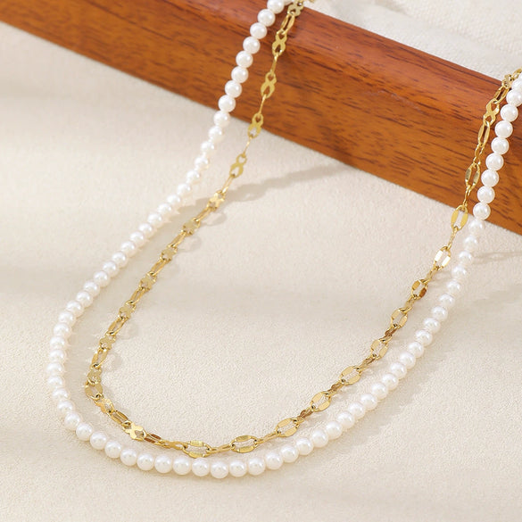 Wholesale Double Layer Necklace Handmade With Glass Beads And Copper In Geometric Style For Women