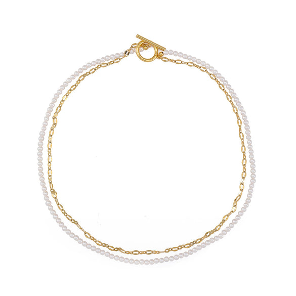 Wholesale Double Layer Necklace Handmade With Glass Beads And Copper In Geometric Style For Women