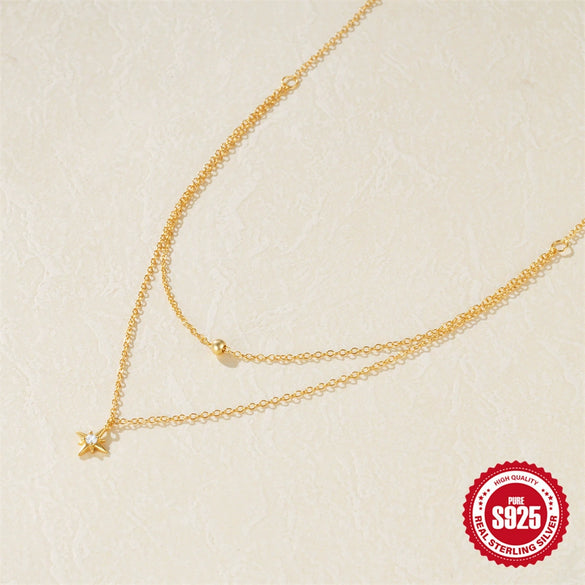 Wholesale Double Layer Small Silver Ball Pendant Necklace In S925 Sterling Silver With Geometric Pattern And Electroplating For Women