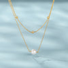 Wholesale Double Layer Stacked Freshwater Pearl Necklace Copper Light Luxury Geometric Clavicle Chain For Women