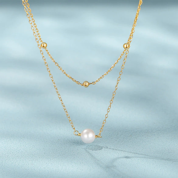 Wholesale Double Layer Stacked Freshwater Pearl Necklace Copper Light Luxury Geometric Clavicle Chain For Women