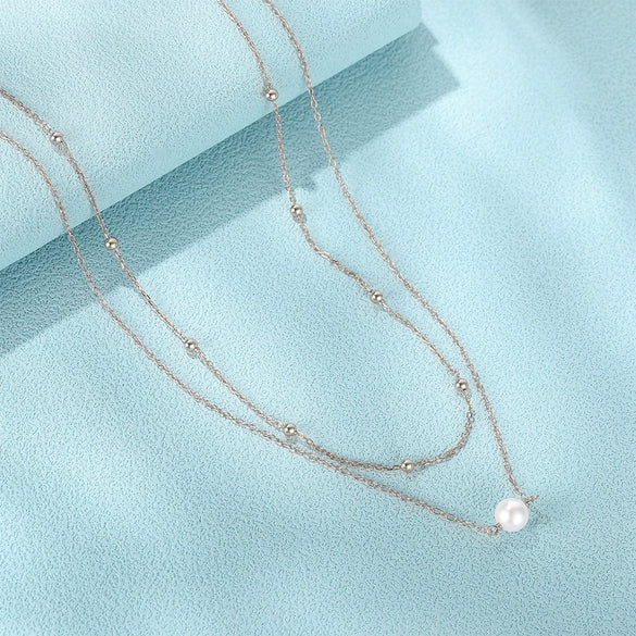 Wholesale Double Layer Stacked Freshwater Pearl Necklace Copper Light Luxury Geometric Clavicle Chain For Women