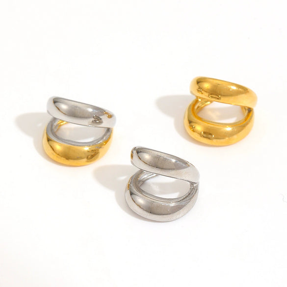 Wholesale Double Layer Titanium Steel Ear Clip Earrings With Geometric Pattern And Electroplating Simple Style
