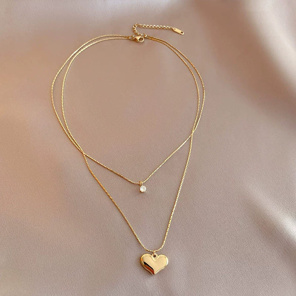 Wholesale Double Layer Titanium Steel Heart Shaped Love Pendant Clavicle Chain For Women With Niche Design Sense