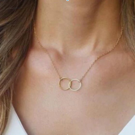 Wholesale Double Ring Necklace Creative Retro Simple Metal Alloy Clavicle Chain With Geometric Pattern