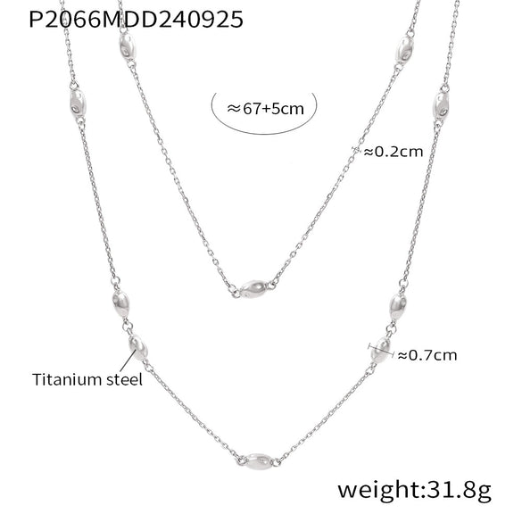 Wholesale Doublelayer Beaded Sweater Chain Light Luxury Titanium Steel Geometric Electroplated Long Necklace For Women
