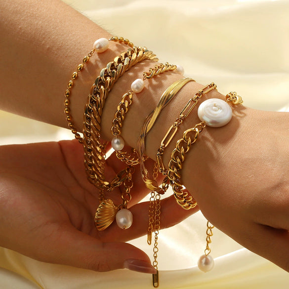 Wholesale Doublelayer Flat Snake And Cuban Chain Goldplated Stainless Steel Cross Bracelet With Geometric Pattern And Vacuum Plating In 18K Furnace For Women And Unisex