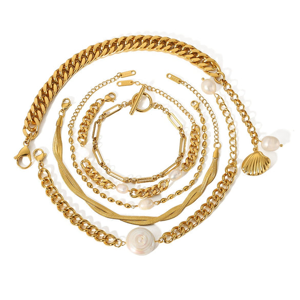 Wholesale Doublelayer Flat Snake And Cuban Chain Goldplated Stainless Steel Cross Bracelet With Geometric Pattern And Vacuum Plating In 18K Furnace For Women And Unisex