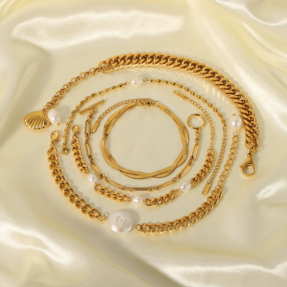 Wholesale Doublelayer Flat Snake And Cuban Chain Goldplated Stainless Steel Cross Bracelet With Geometric Pattern And Vacuum Plating In 18K Furnace For Women And Unisex