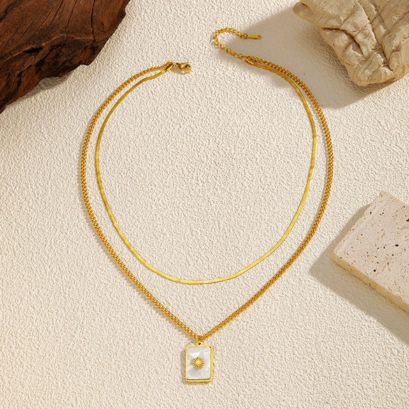 Wholesale Doublelayer Geometric Shell Stainless Steel Electroplated Necklace For Women