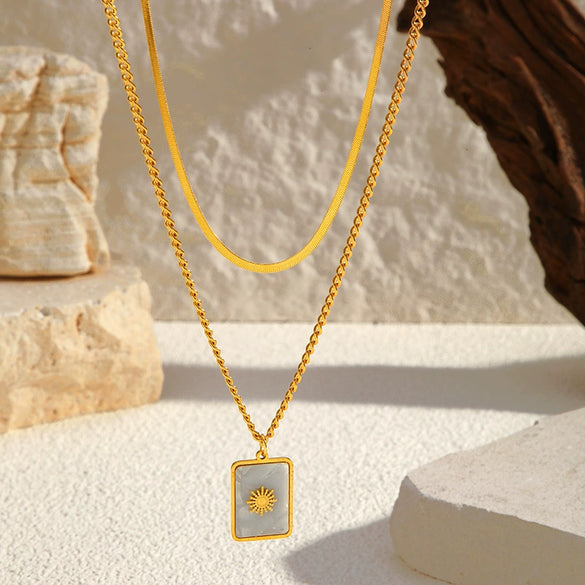 Wholesale Doublelayer Geometric Shell Stainless Steel Electroplated Necklace For Women
