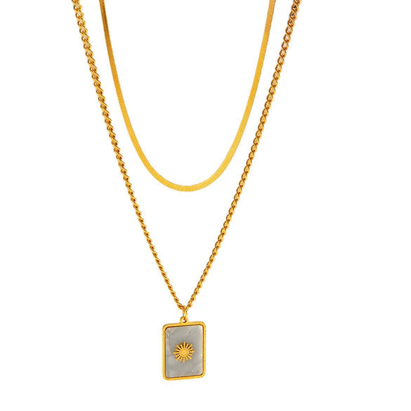 Wholesale Doublelayer Geometric Shell Stainless Steel Electroplated Necklace For Women