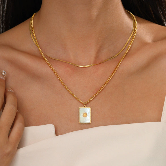 Wholesale Doublelayer Geometric Square Shell Necklace For Women Stainless Steel And Titanium Steel Electroplated Design
