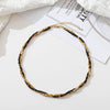 Wholesale Doublelayer Natural Stone And Titanium Steel Clavicle Chain Set For Women Handbeaded With Black Onyx And Geometric Pattern Electroplated