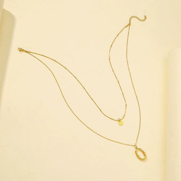 Wholesale Doublelayer Stainless Steel And Titanium Steel Oshaped Oval Circle Necklace With Geometric Design For Women Electroplated