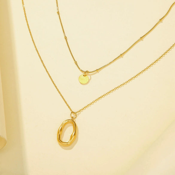 Wholesale Doublelayer Stainless Steel And Titanium Steel Oshaped Oval Circle Necklace With Geometric Design For Women Electroplated