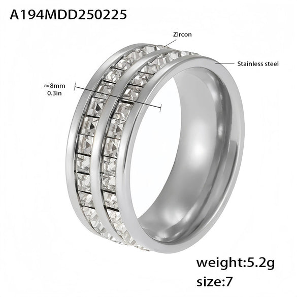 Wholesale Doublelayer Zircon Food Finger Ring In Light Luxury Style Made Of Stainless Steel With 18K Real Gold Plated And Geometric Shape