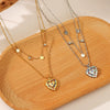 Wholesale Doublelayered Heartshaped Colored Diamond Necklace For Women Stainless Steel And Titanium Steel Electroplated Ball Chain