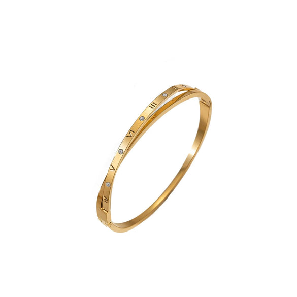 Wholesale Doublelayered Roman Numeral Diamondencrusted 18K Goldplated Titanium Steel Bracelet With Polish Finish Light Luxury Jewelry
