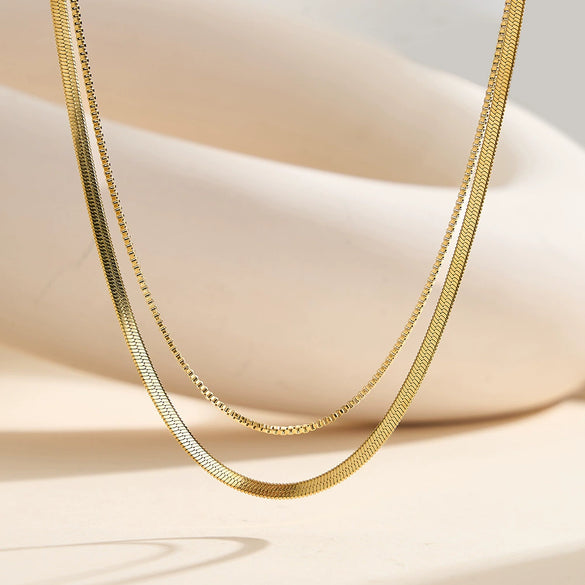 Wholesale Doublelayered Snake Bone Chain Necklace For Women Geometric Retro Gold Electroplated Calendering Chain