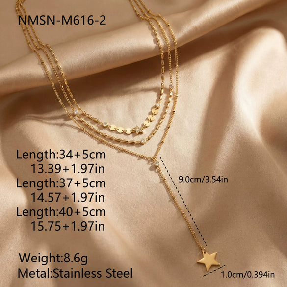Wholesale Doublelayered Tassel Geometric Stainless Steel Necklace With Electroplating Design For Women