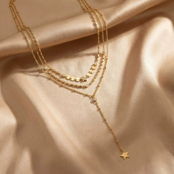 Wholesale Doublelayered Tassel Geometric Stainless Steel Necklace With Electroplating Design For Women