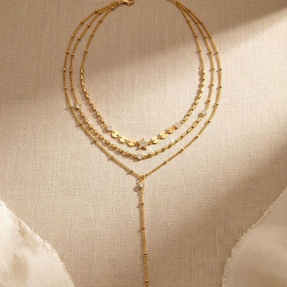 Wholesale Doublelayered Tassel Geometric Stainless Steel Necklace With Electroplating Design For Women