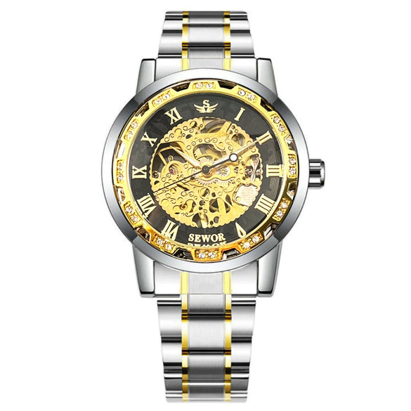 Wholesale Doublesided Cut Out Mechanical Men's Watch With Alloy Case And Stainless Steel Strap Round Dial
